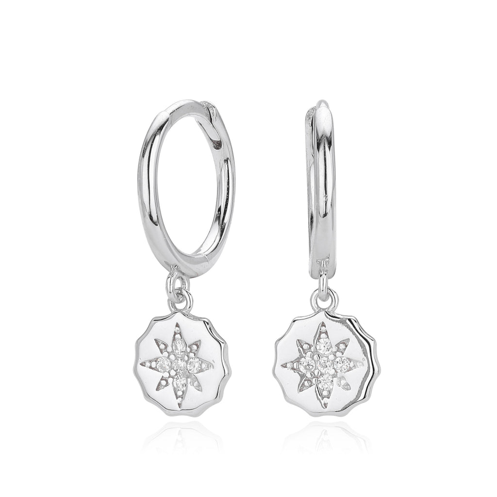 Women Trendy Luxury Design Cubic Zirconia 925 Sterling Silver Eight-Pointed Star Dangle Earrings