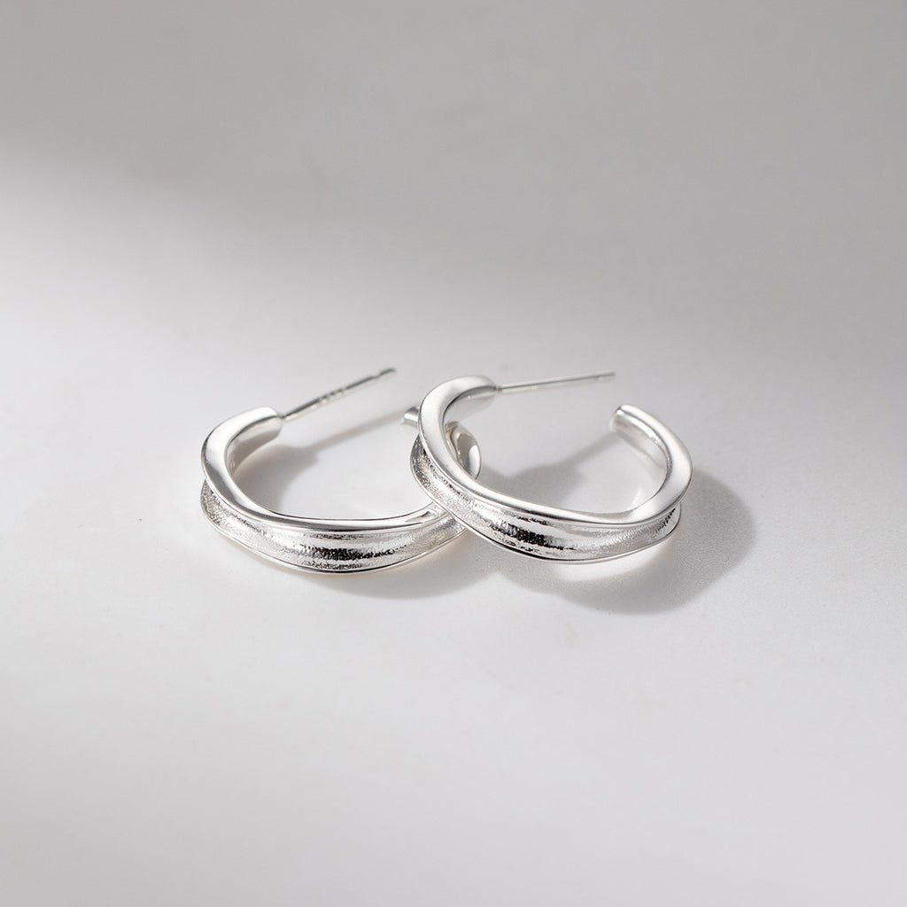 Silver Concave Geometric C S925 Sterling Silver Shape Hoop Earrings