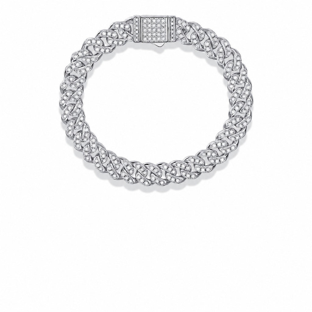 Pulsera geométrica cubana de moissanita de 8 mm en plata esterlina S925 con piedras redondas totalmente engastadas, cadena hip hop con cierre de caja, para mujer, regalo de joyería de moda para fiestas