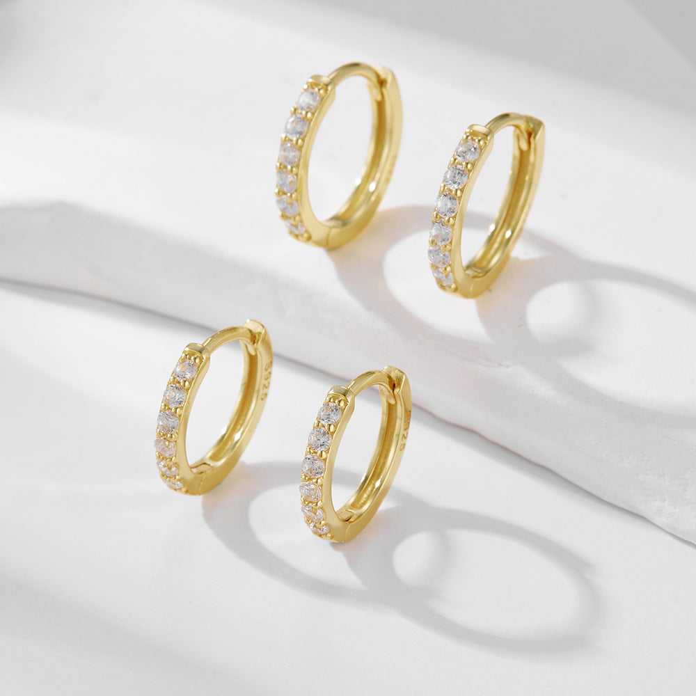 Cubic Zirconia Geometric Round Hoop Huggie Earrings 925 Sterling Silver  Earrings