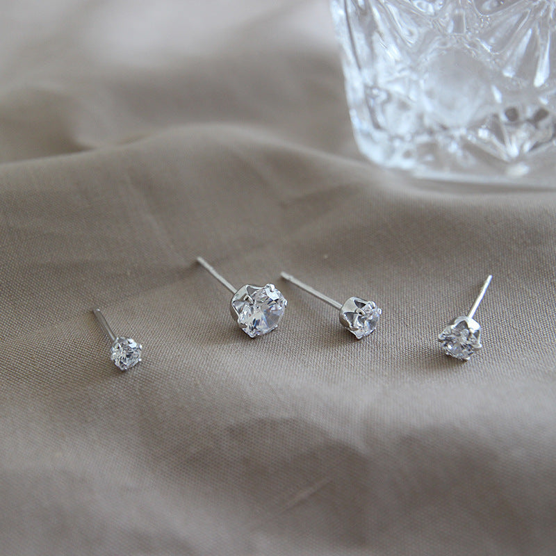 Minimalist Korean Style Women Elegant Fashion Jewelry S925 Sterling Silver Cubic Zirconia Stud Earrings