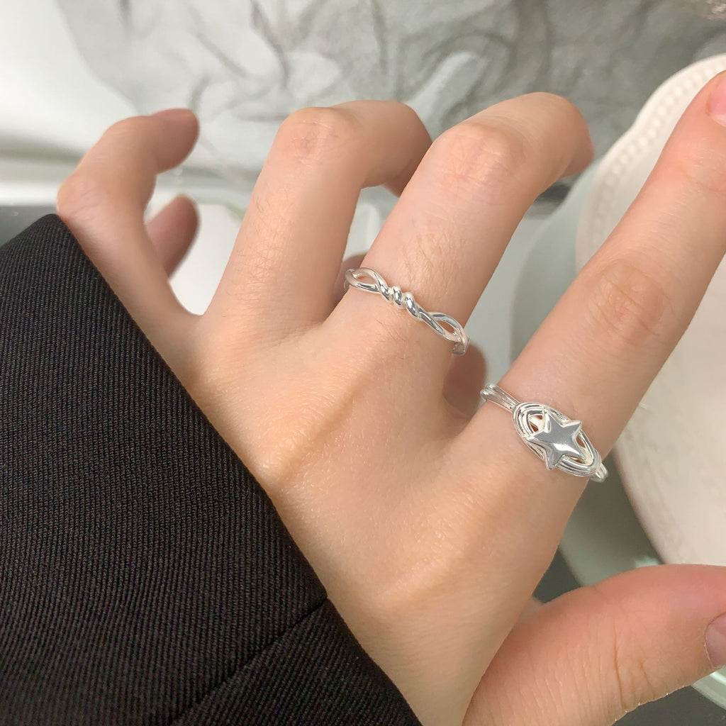 Simple Double Layers Twisted 925 Sterling Silver Adjustable Ring