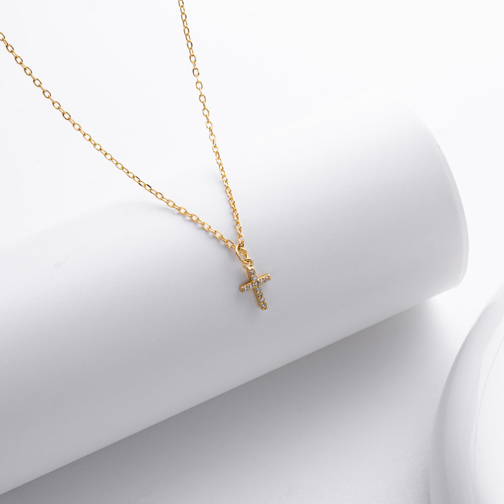 Fine Jewelry Gift Women 925 Sterling Silver Chain Adjustable Length Cubic Zirconia Cross Pendant Necklace