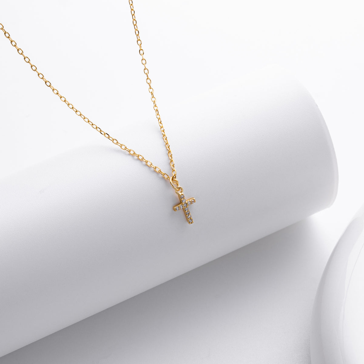 Fine Jewelry Gift Women 925 Sterling Silver Chain Adjustable Length Cubic Zirconia Cross Pendant Necklace