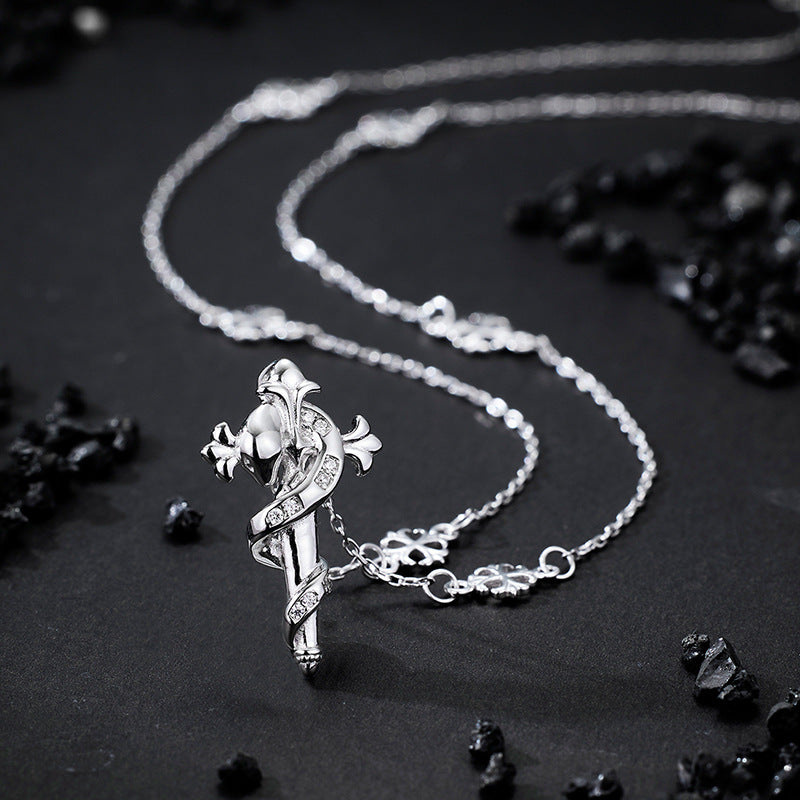 Elegant Fashion Clavicle Religious Cross Snake Cubic Zirconia 925 Sterling Silver Necklace O Chain Station Necklace