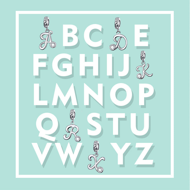 Alphabet Initial Letter Pendant Charm with Cubic Zirconia 925 Sterling Silver DIY Accessory for Bracelets or Necklaces Fashionable Elegant Jewelry
