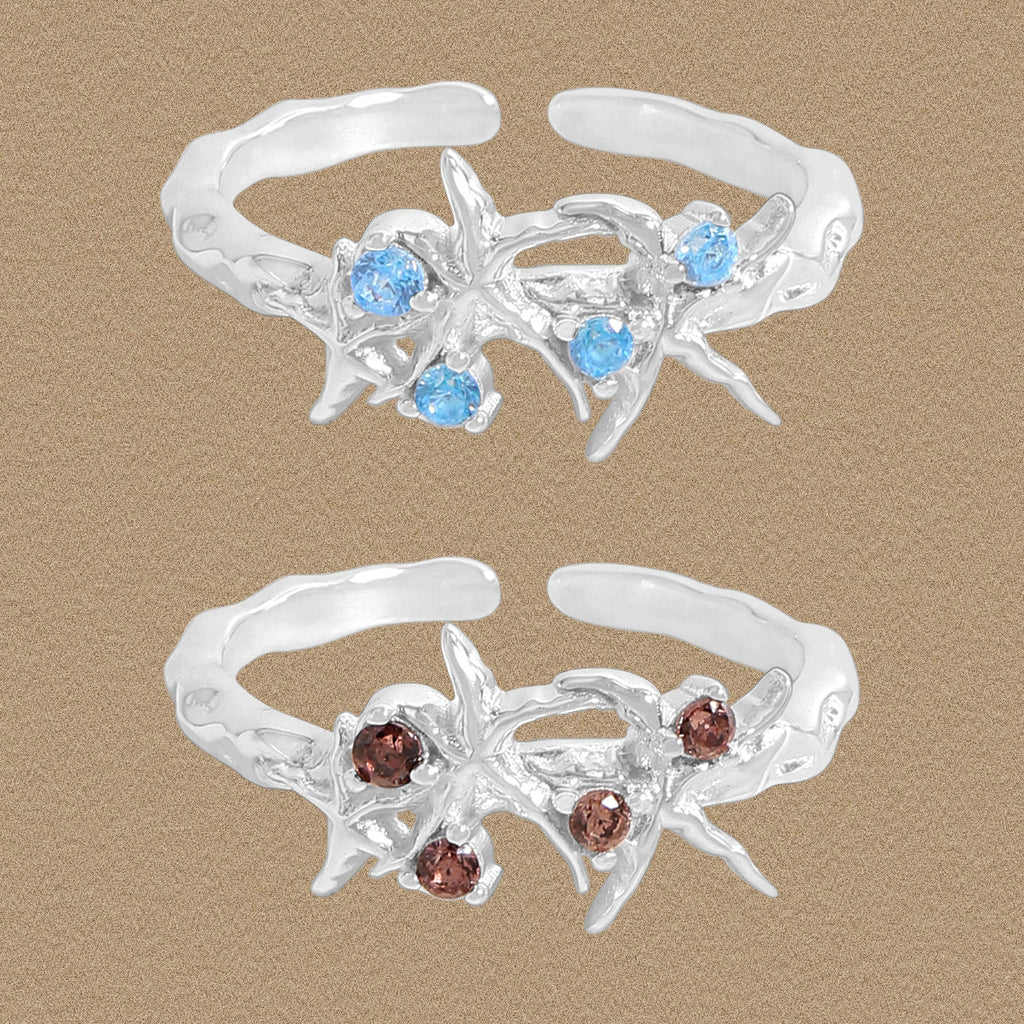 Women Elegant Irregular CZ Starfish 925 Sterling Silver Adjustable Ring