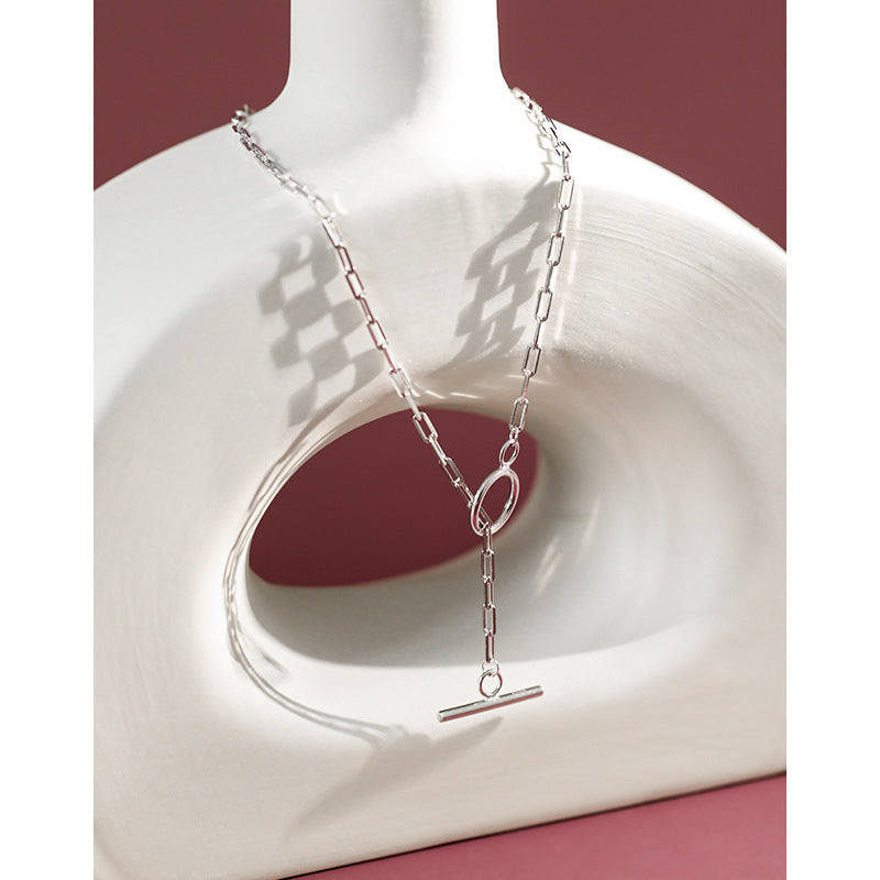 S925 pure silver necklace ins niche design personality OT buckle chain necklace women's collarbone necklace