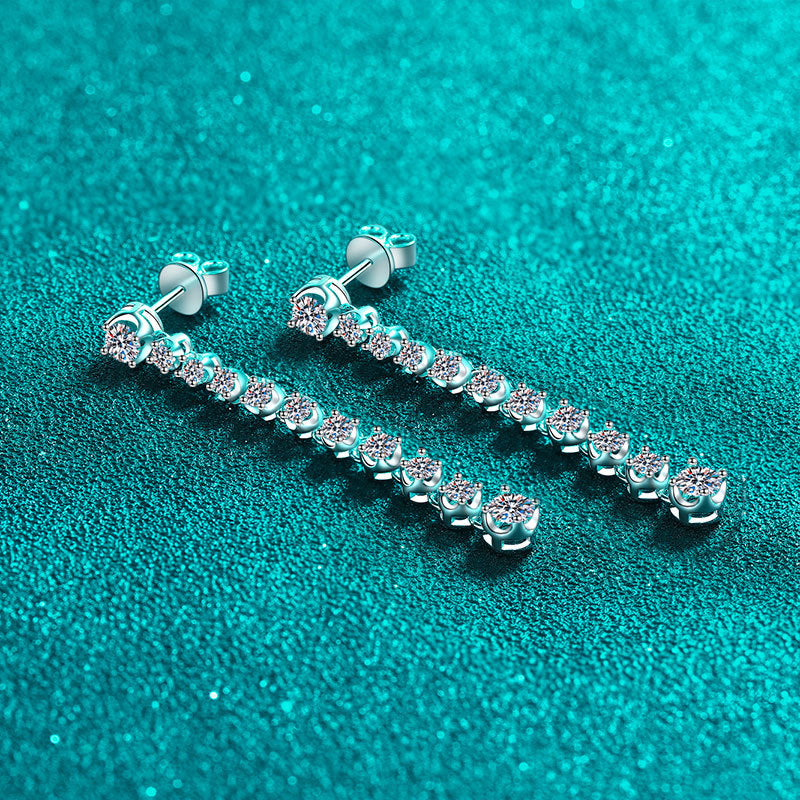 Elegant Long Tassel Moissanite Silver Earrings Fashionable Geometric Design 925 Sterling Silver Drop Earrings for Women with High Quality Electroplating