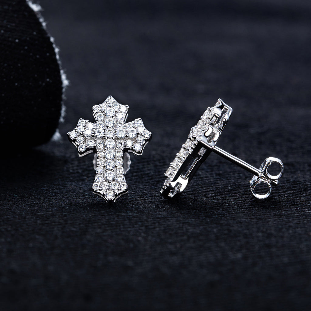 Cross Shaped Cubic Zirconia 925 Sterling Silver Earrings