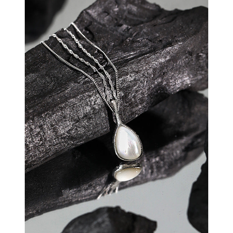 Teardrop Mother Of Pearl 925 Sterling Silver Pearl Long Pendant Necklace