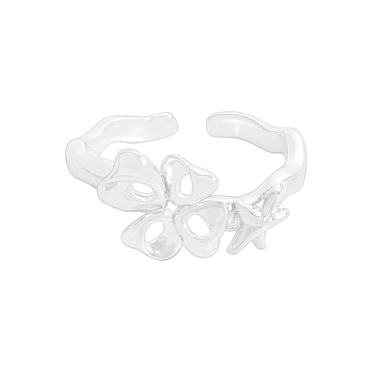 Office Irregular Hollow Heart Star 925 Sterling Silver Adjustable Ring