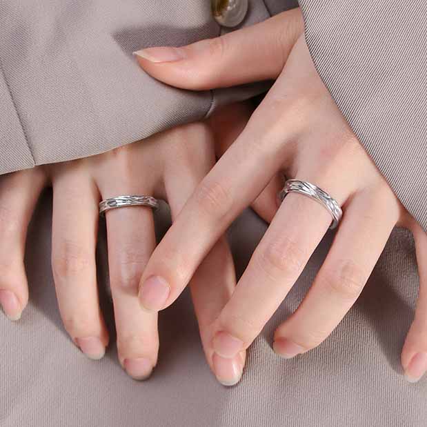 Simple Irregular Lines 925 Sterling Silver Adjustable Couple Ring