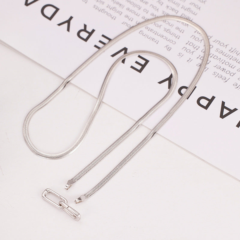 Geometric Snake Solid 925 Sterling Silver Oval Link Clasp Chain Minimalist Layering Collarbone Necklace