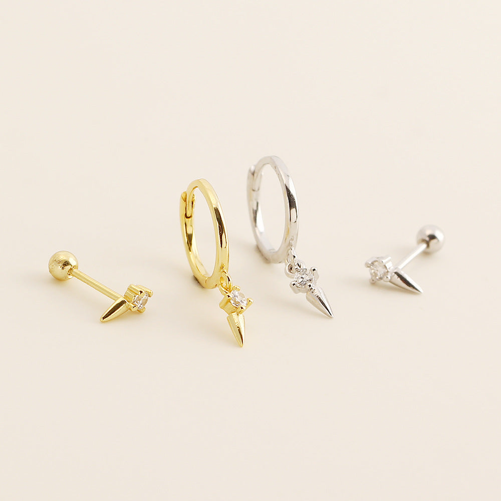 Delicada joyería moderna minimalista de moda con aro geométrico y espiga en plata esterlina 925