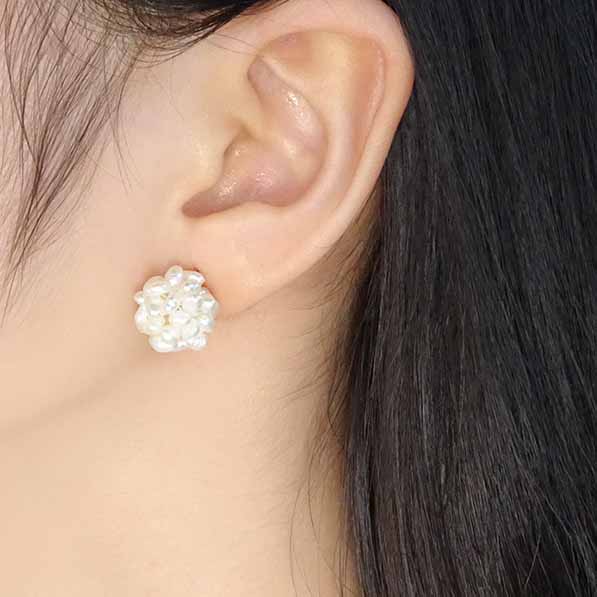 Beautiful Natural Pearls Fireworks Ball 925 Sterling Silver Stud Earrings