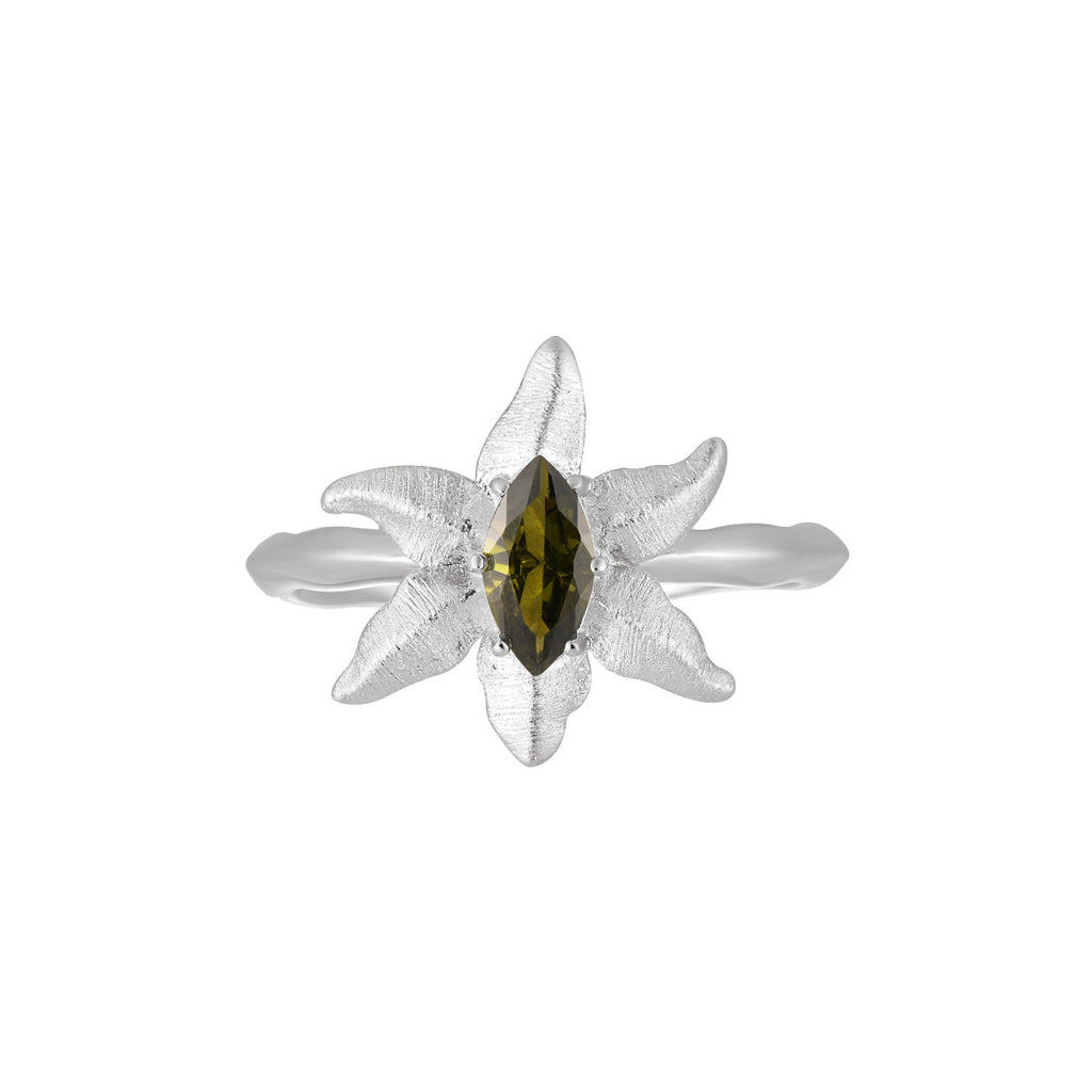 Minimalist Style Unique Starfish Design Peridot Embedded 925 Sterling Silver 18K Gold Plated Open Adjustable Ring