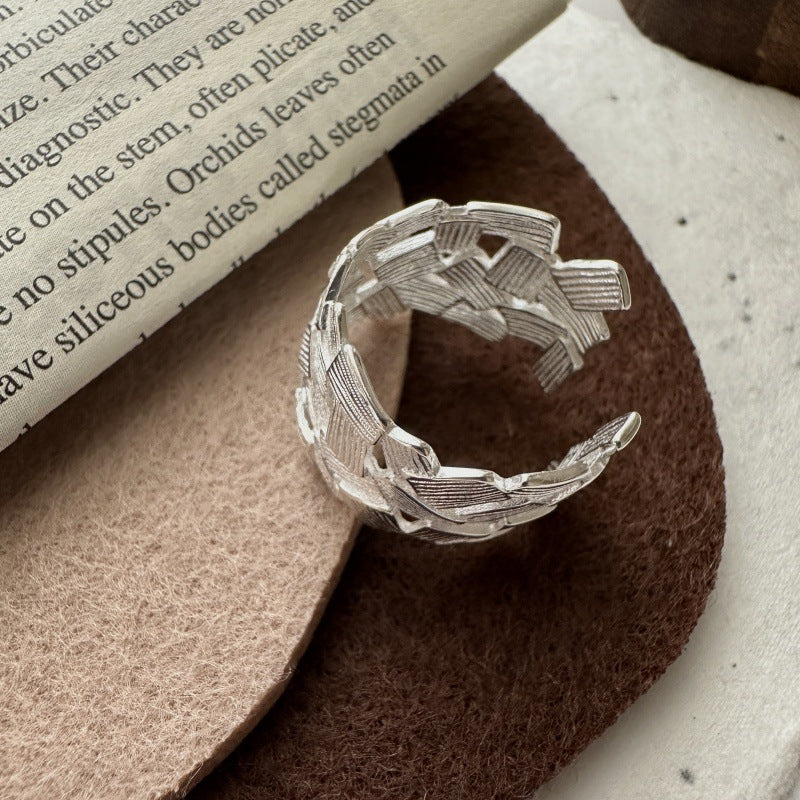 Geometric Pattern Matte Finish 925 Sterling Silver Adjustable Ring
