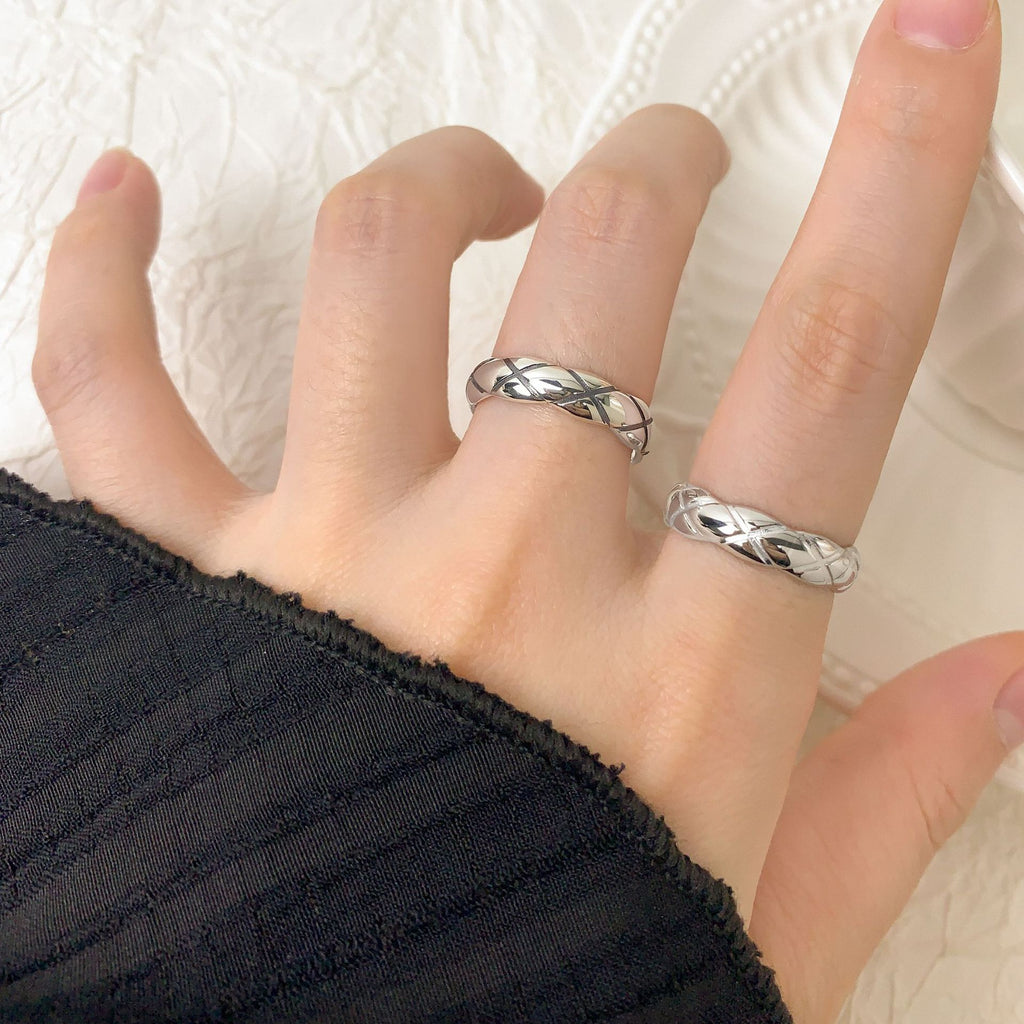 Lady Elegant Quilting 925 Sterling Silver Wave Adjustable Ring