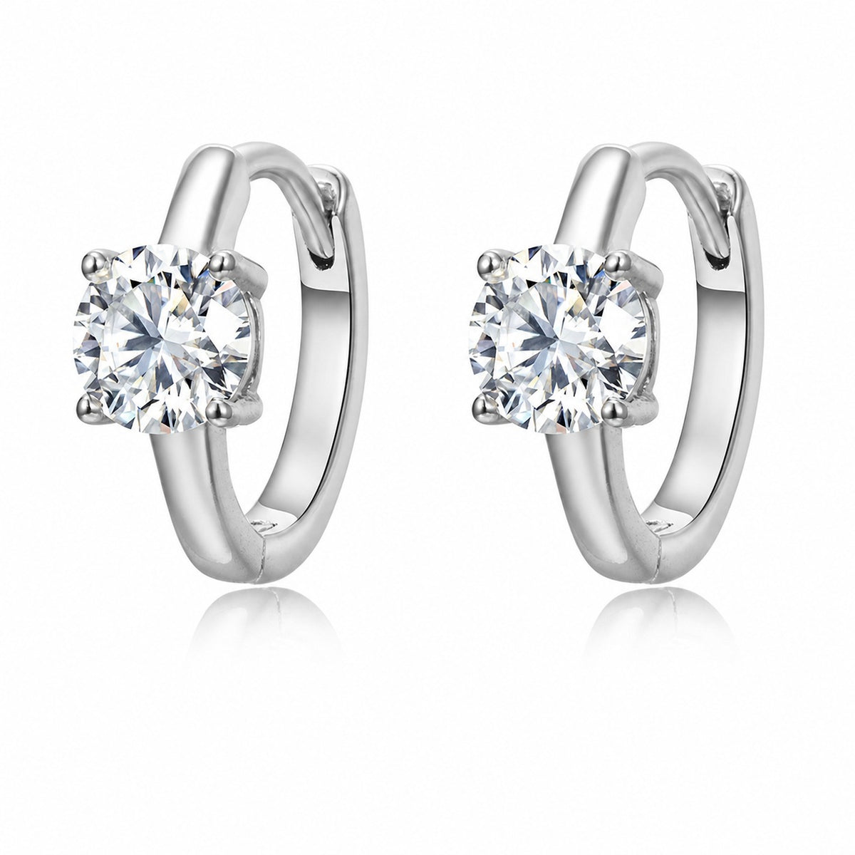Women’s Moissanite Four-Prong Round Hoop Earrings  925 Sterling Silver Earrings