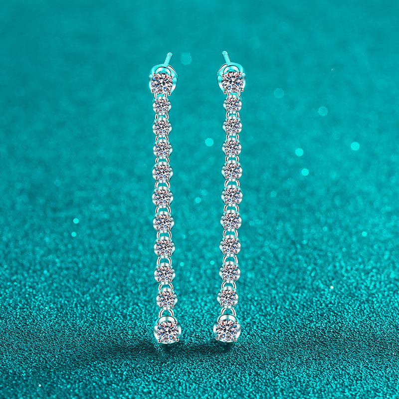 Elegant Long Tassel Moissanite Silver Earrings Fashionable Geometric Design 925 Sterling Silver Drop Earrings for Women with High Quality Electroplating