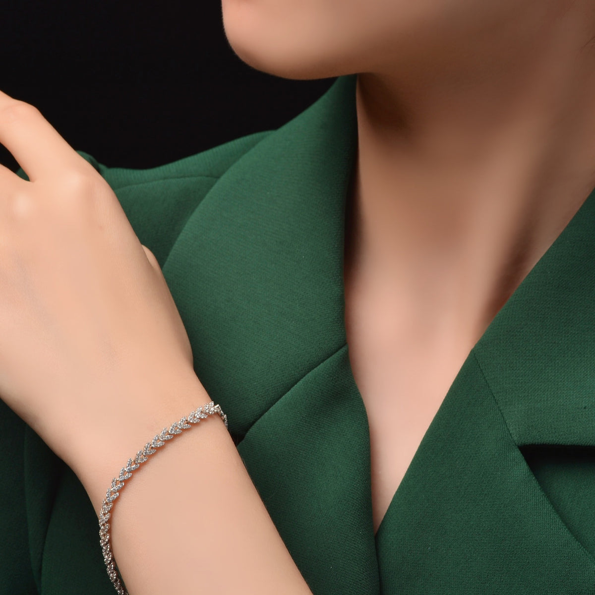Pulsera versátil de plata de ley 925 con espiga de trigo y diamante de alto carbono