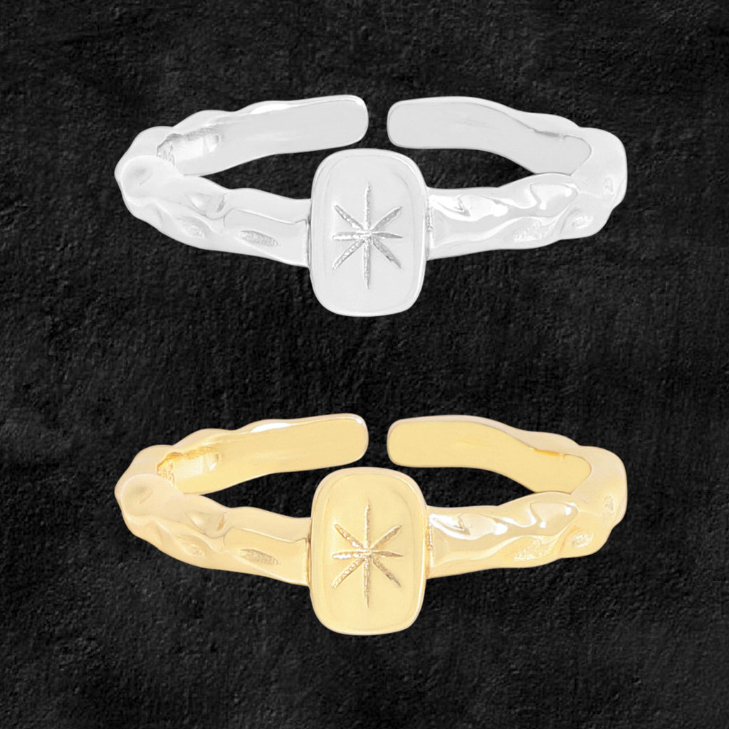 Casual Irregular Shining Starburst 925 Sterling Silver Adjustable Ring