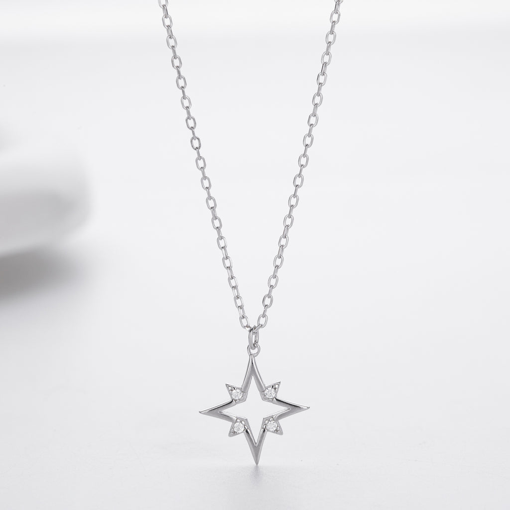 Elegant Star Cubic Zirconia Pendant Necklace 925 Sterling Silver White Gold and Yellow Gold for Women Fashion 2025 New Hot Sale Party Gift
