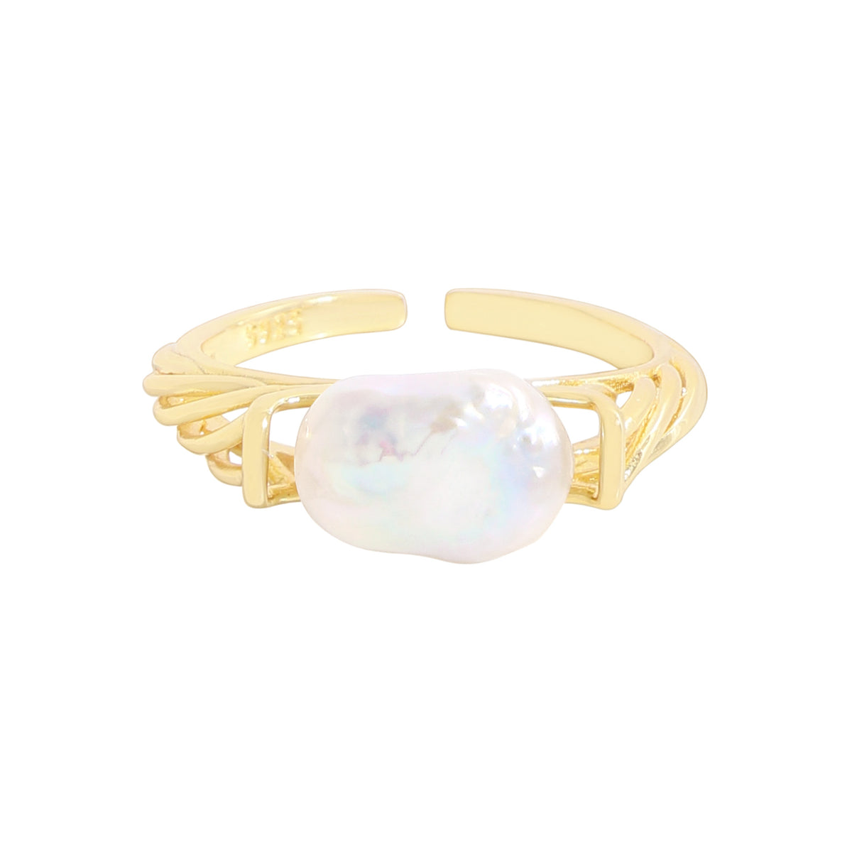 Lady Irregular Natural Baroque Pearl 925 Sterling Silver Hollow Adjustable Ring