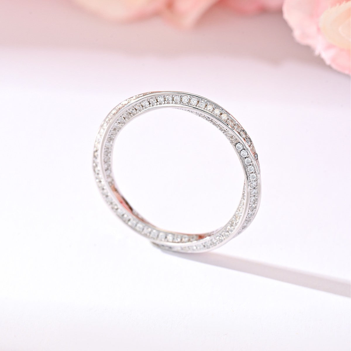 White Moissanite Geometric Mobius Knot 925 Sterling Silver Ring