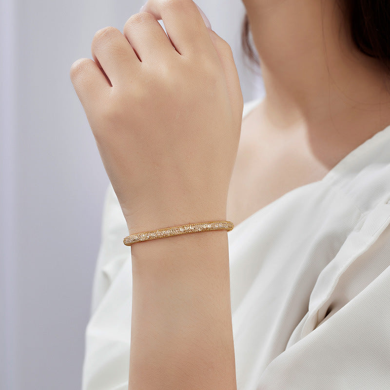 Elegant Geometric Pattern Shimmering Mesh Pure 925 Silver Bracelet