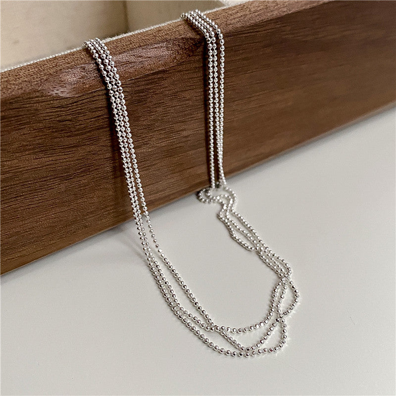 Three Layer Shimmering Wave S925 Sterling Silver Bead Chain Necklace  Necklace