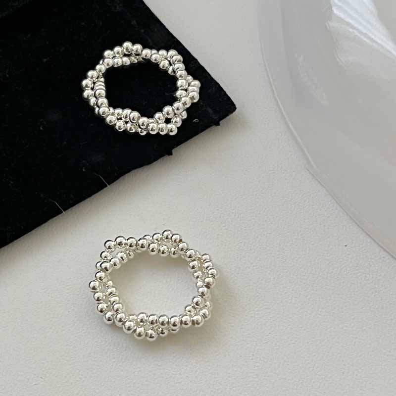 Fashion Irregular Twisted Beads 925 Sterling Silver Adjustable Ring