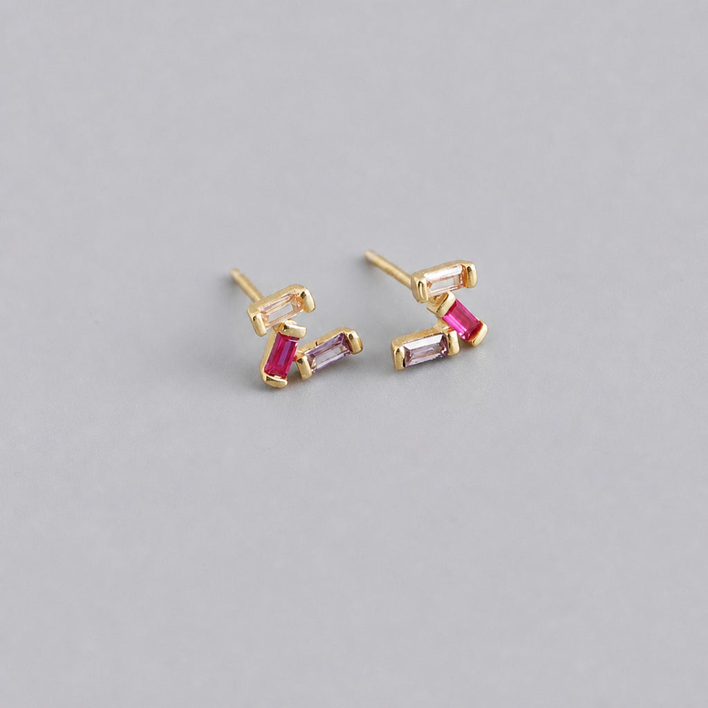 Rectangular Geometric Multicolor Zirconia Fashion 925 Silver Stud Earrings