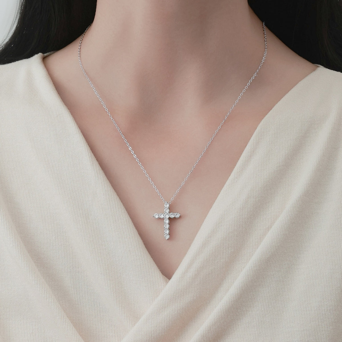 Elegant Cross Cubic Zirconia 925 Sterling Silver Necklace