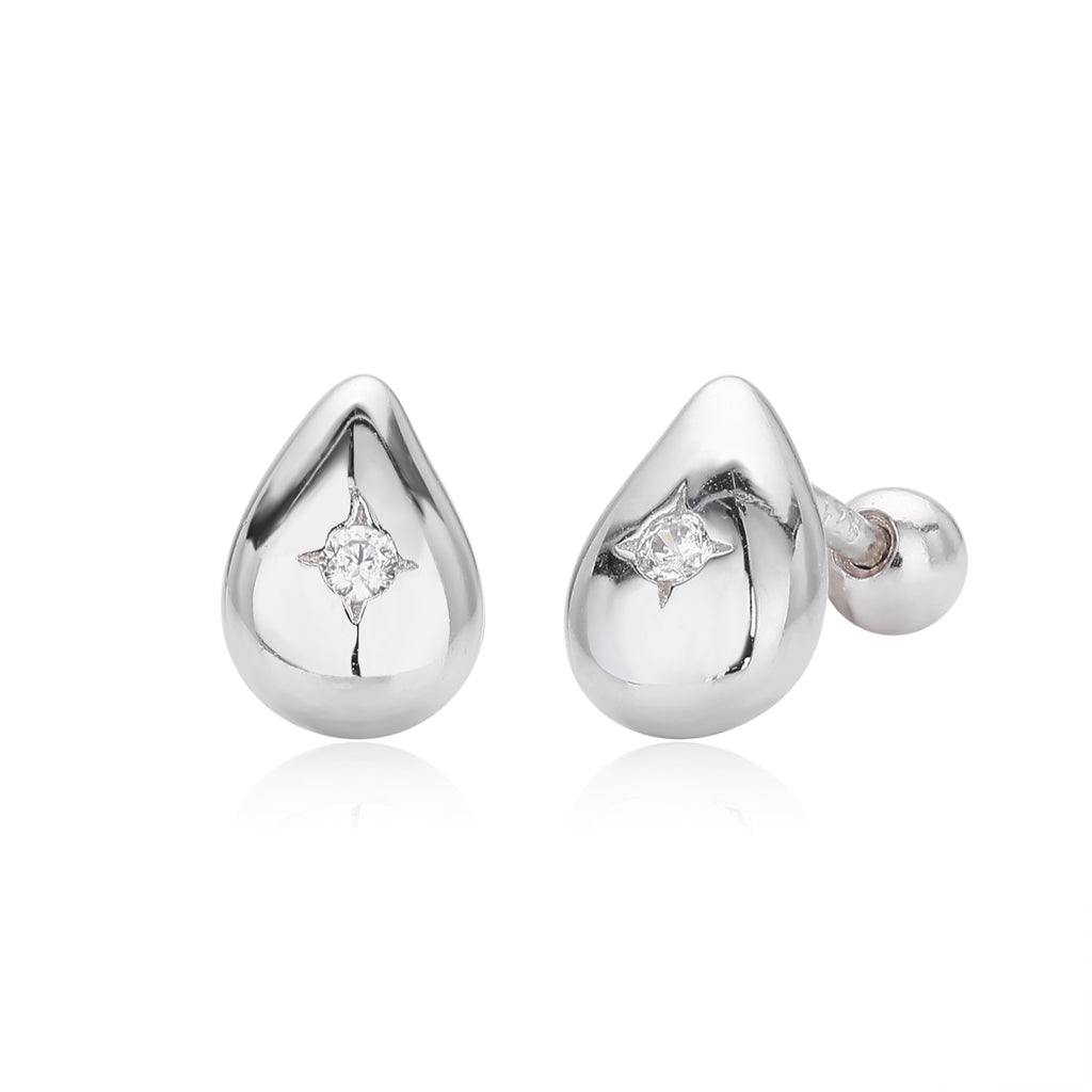 Teardrop Geometric Minimalist 925 Sterling Silver Gold Plated Cubic Zirconia Stud Earrings