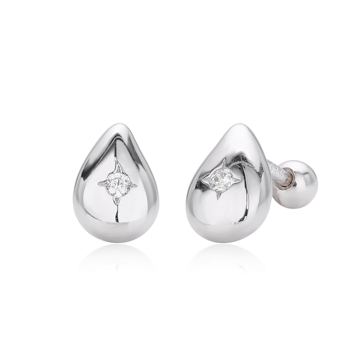 Teardrop Geometric Minimalist 925 Sterling Silver Gold Plated Cubic Zirconia Stud Earrings