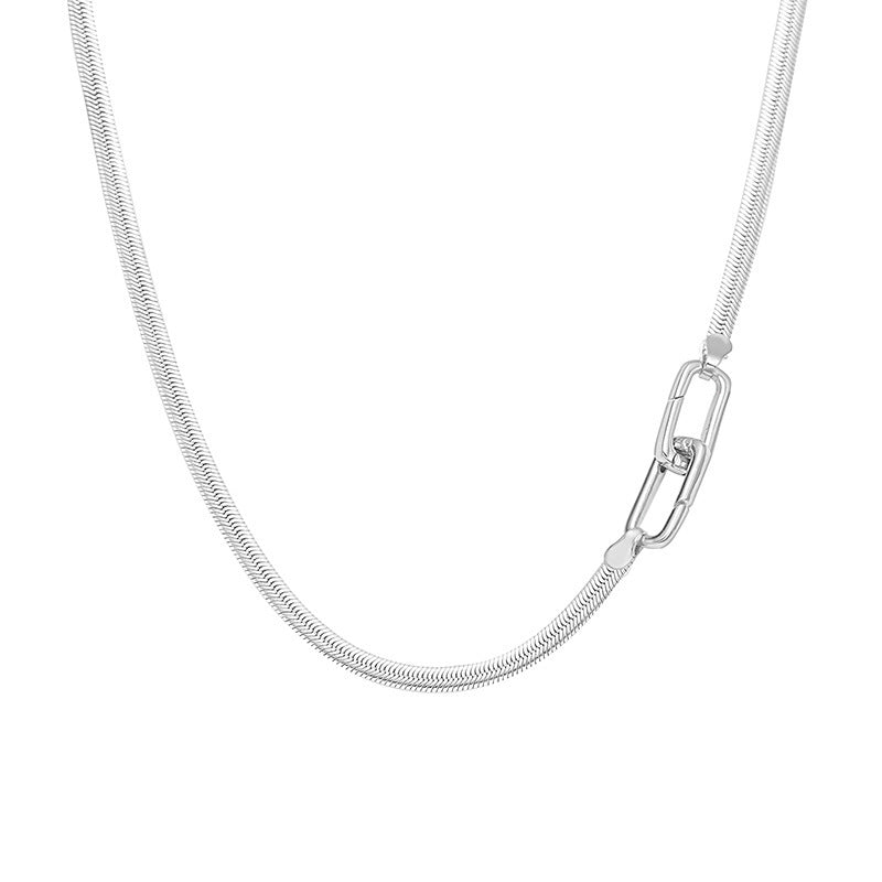 Geometric Snake Solid 925 Sterling Silver Oval Link Clasp Chain Minimalist Layering Collarbone Necklace