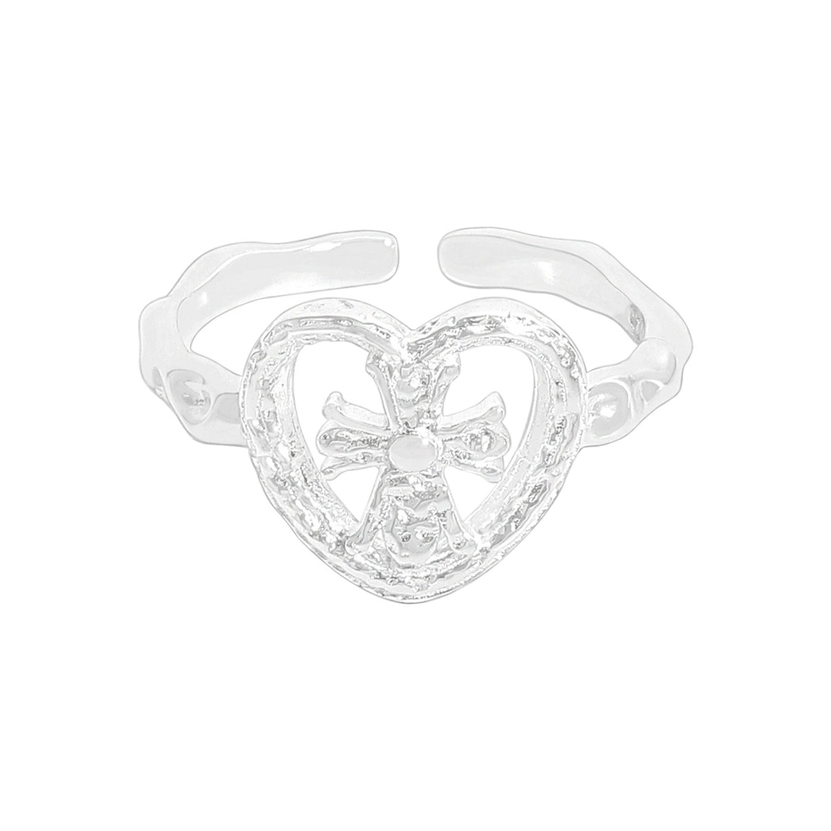 Graduation Hollow Heart Irregular 925 Sterling Silver Adjustable Ring