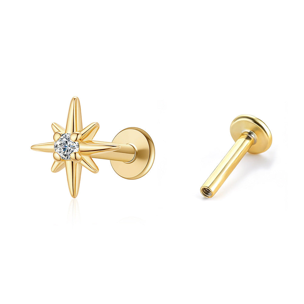 Eight Point Star Cubic Zirconia 925 Sterling Silver Stud Earring (Single)