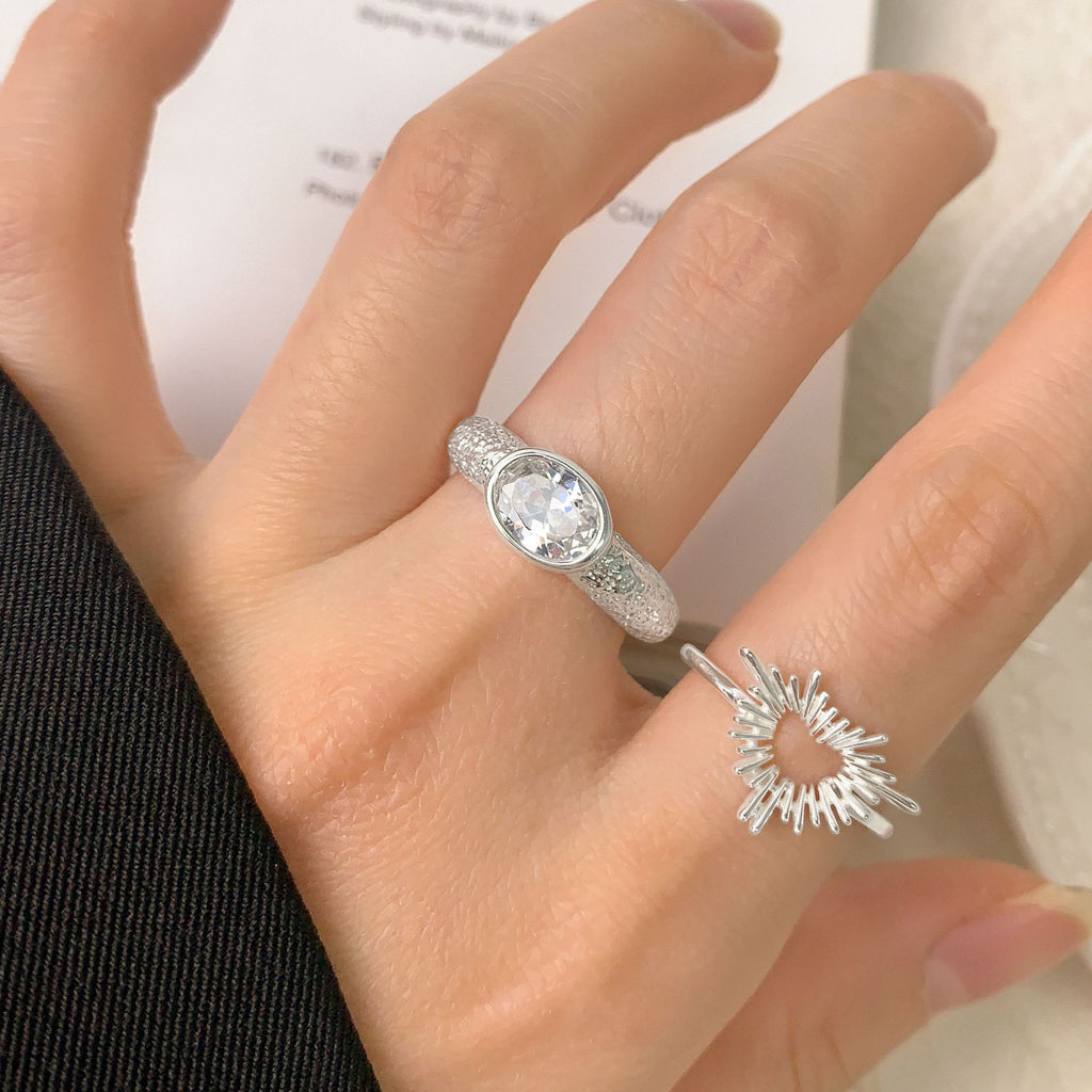 Lady Elegant Oval CZ Irregular 925 Sterling Silver Adjustable Ring