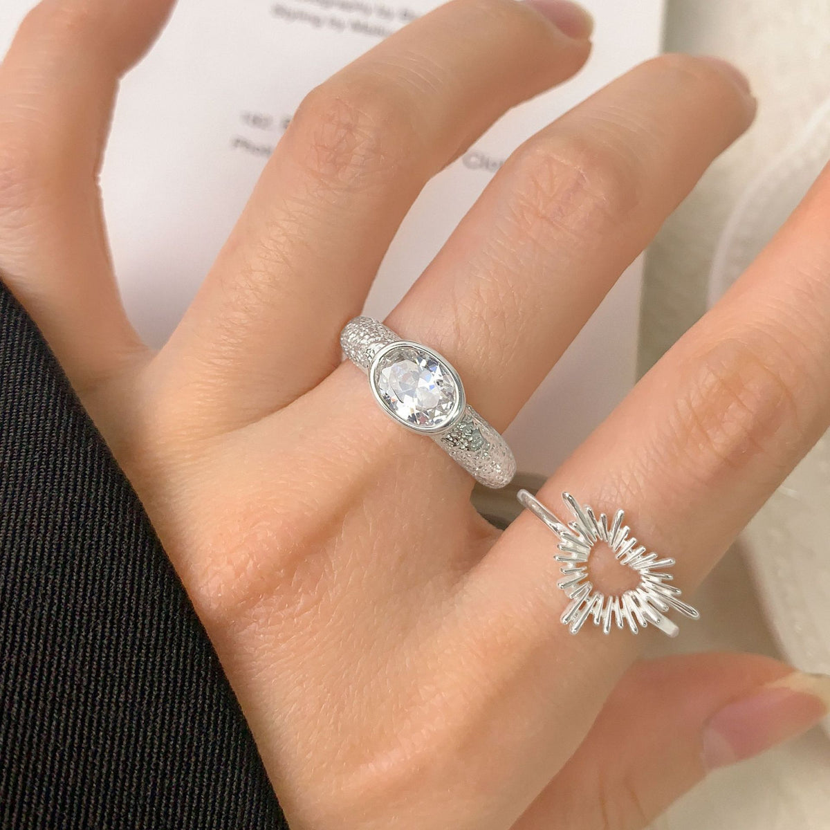 Lady Elegant Oval CZ Irregular 925 Sterling Silver Adjustable Ring