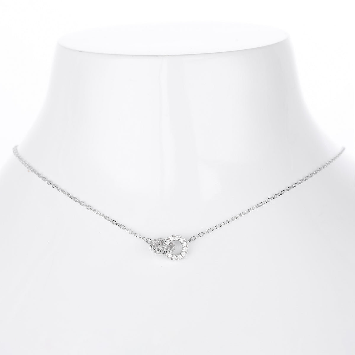 Geometric Double Interlocking Circle 18K Gold and Rhodium Plated  Cubic Zirconia 925 Sterling Silver Pendant Necklace