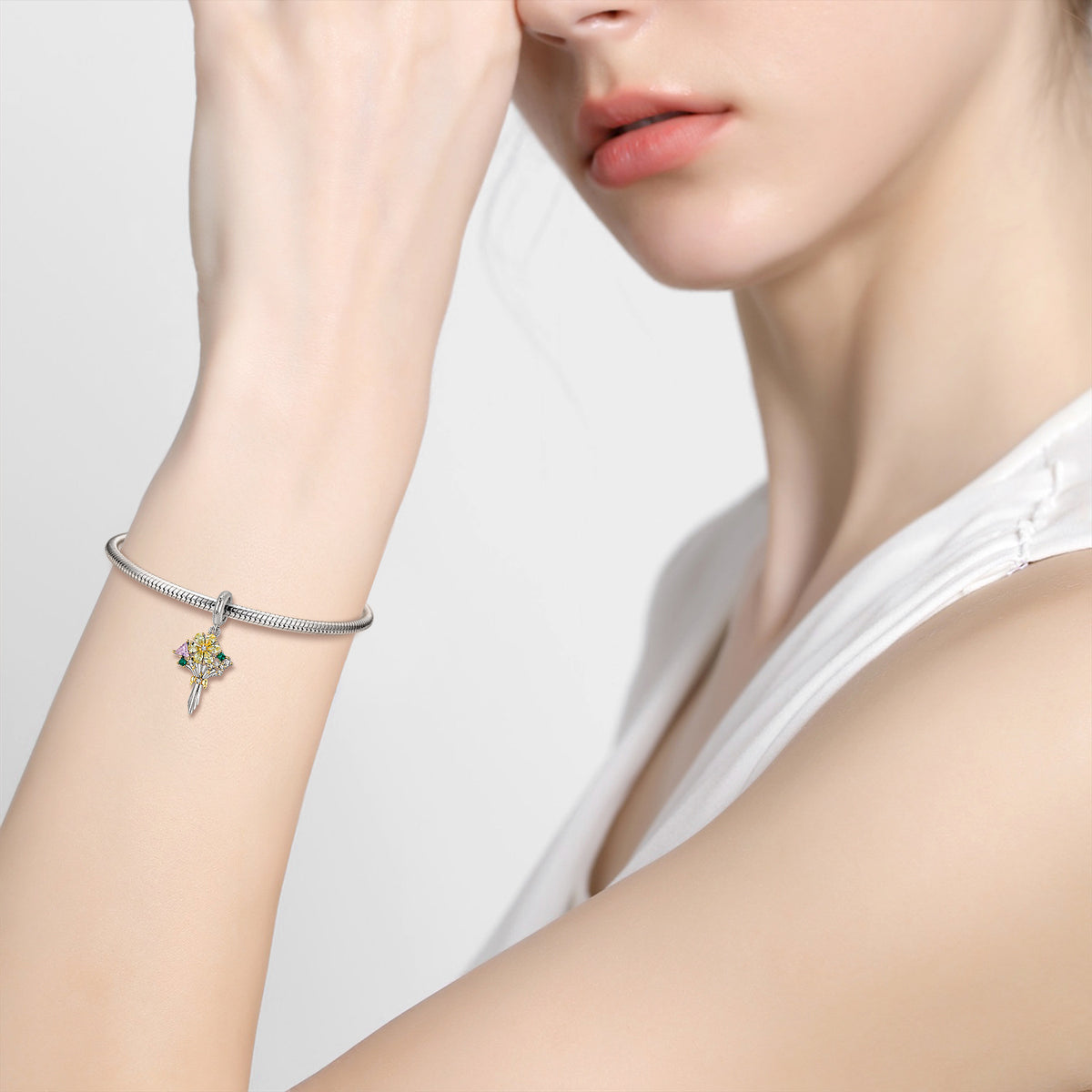 Romantic Bouquet Heart Creative DIY Bracelet Necklace Jewelry Accessories 925 Sterling Silver Bead Charm
