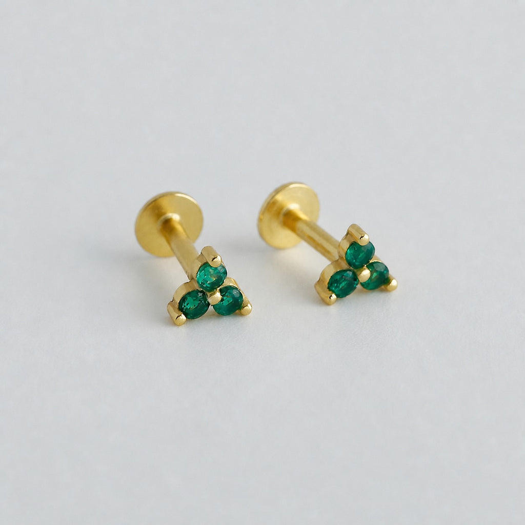 Geometric Triangle-Shaped Cubic Zirconia Flat Bottom 925 Sterling Silver Stud Earrings