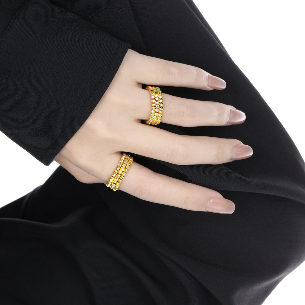 Fashion Irregular Triple Layers Rhombus Beads 925 Sterling Silver Adjustable Ring
