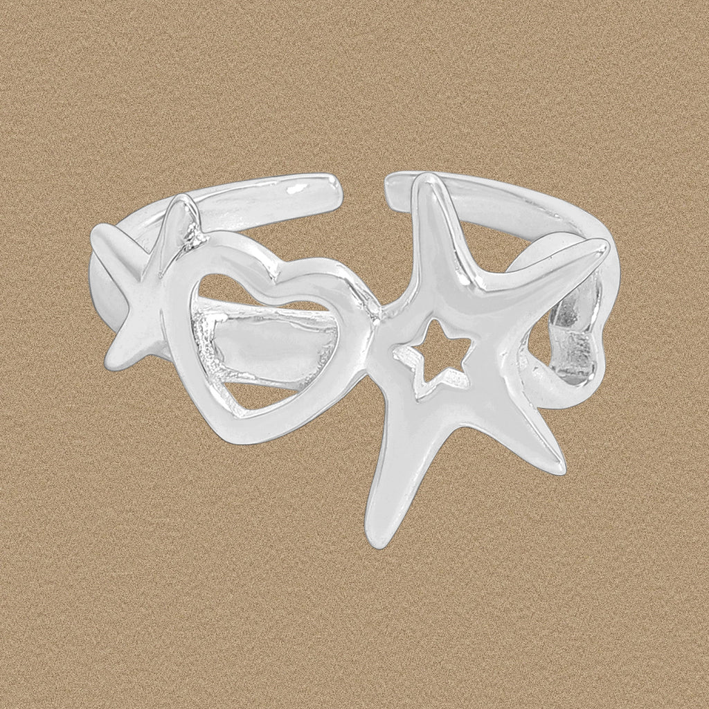 Girl Hollow Moonstone Stars Heart 925 Sterling Silver Adjustable Ring