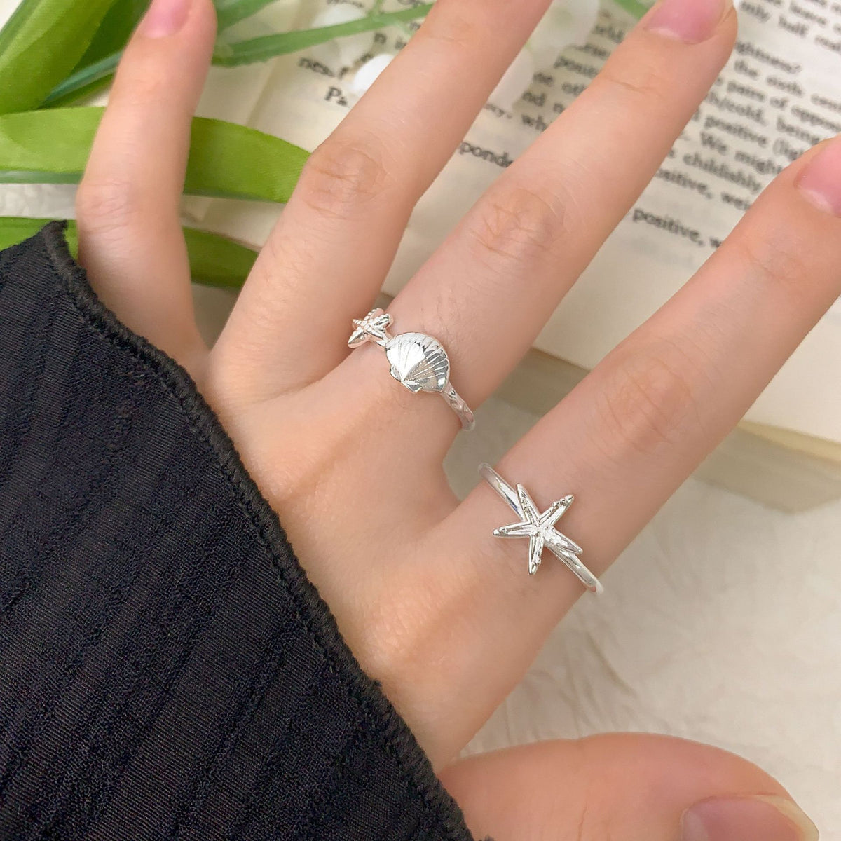 Holiday Sea Star Shell 925 Sterling Silver Adjustable Ring