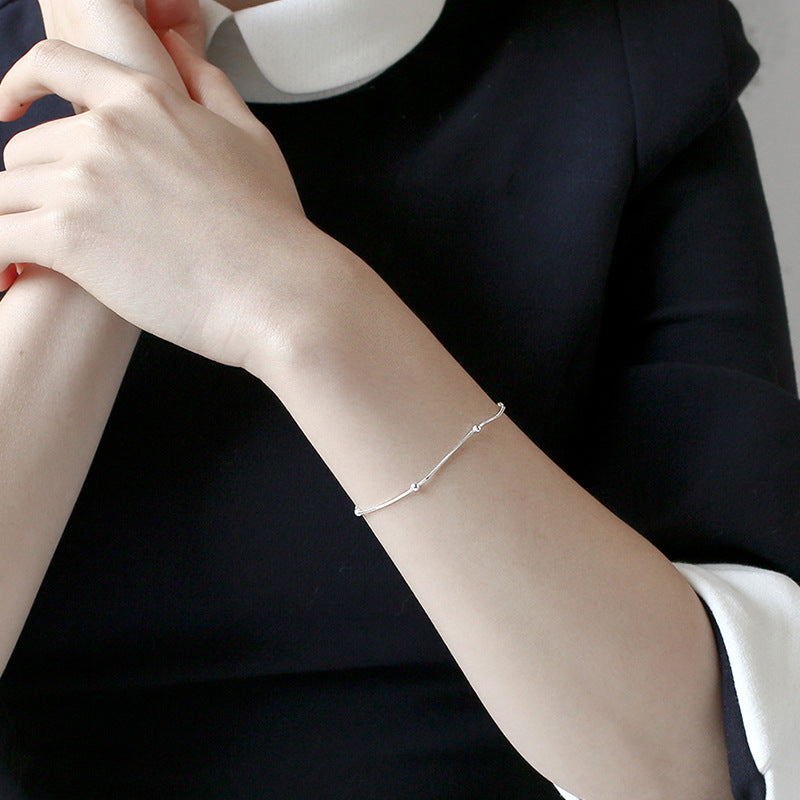 Minimalist Geometric Round Bead S925 Sterling Silver Snake Bone Chain Bracelet