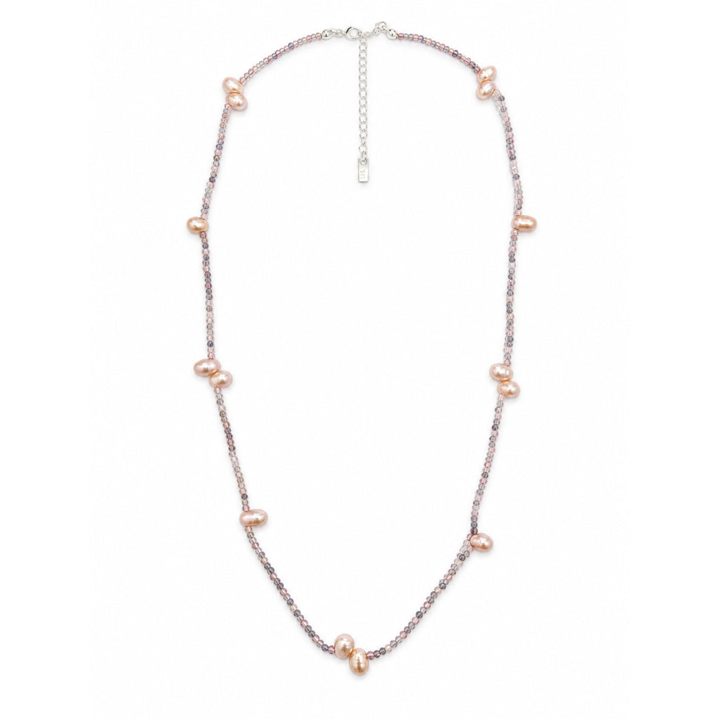 Minimalist Light Purple Gemstone Baroque Pearl Silver Beaded Adjustable Casual Romantic Occasions 925 Sterling Silver Necklace